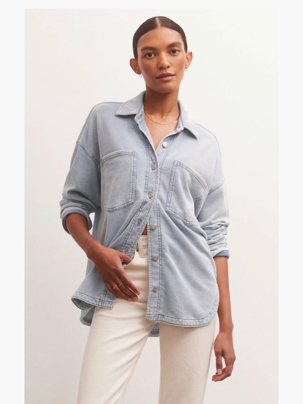 Z Supply All Day Knit Denim Jacket ZJ231161 NWT Washed Indigo
